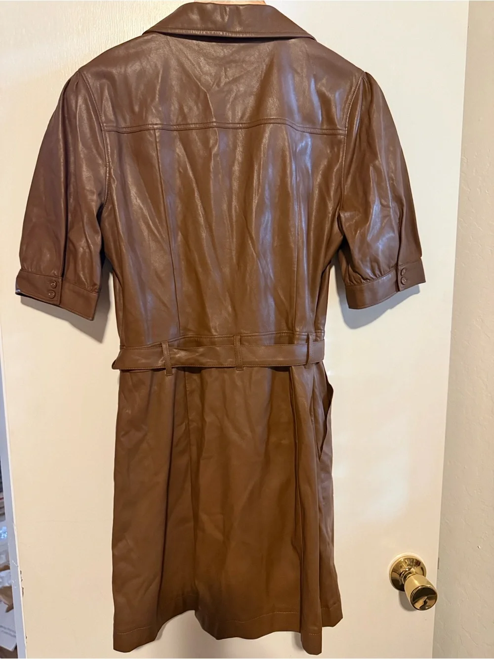 PAIGE Brown Faux Leather Shirt Dress with Belt - Picture 2 of 4